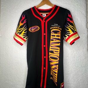 Nike Americana Top Shirt Black and Red Flames DV9642-010 Men's XS Streetwear NWT